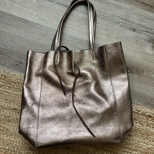 Metallic Bronze Tote Bag with Tie Strap